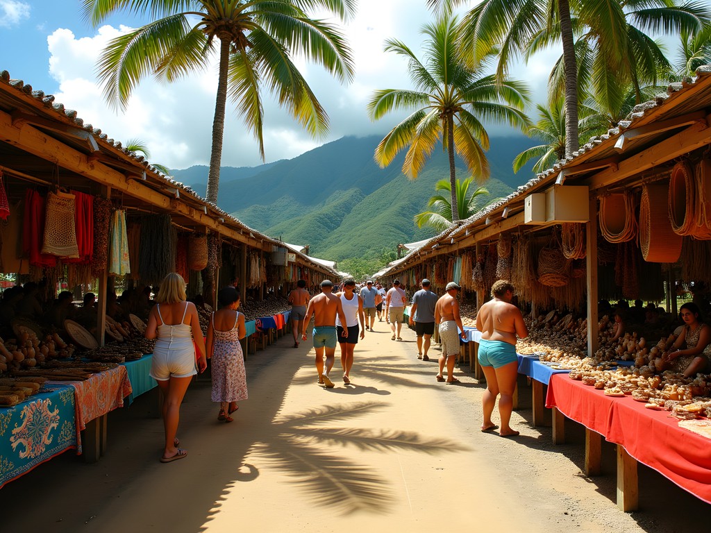 Traditional Samoan crafts displayed at artisan market in Pago Pago