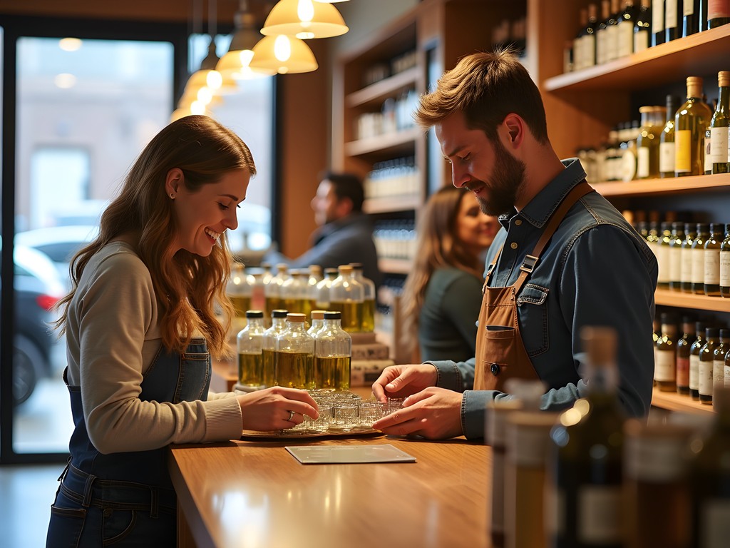 Luxury gourmet food shopping in Park City featuring olive oil tasting and artisanal products