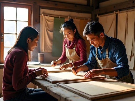 Couple participating in traditional Bhutanese papermaking workshop in Paro