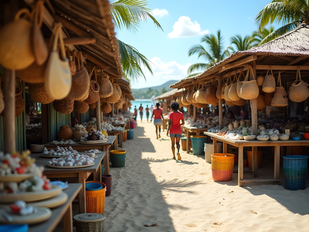 Colorful stalls at Hellshire Beach Market in Portmore, Jamaica