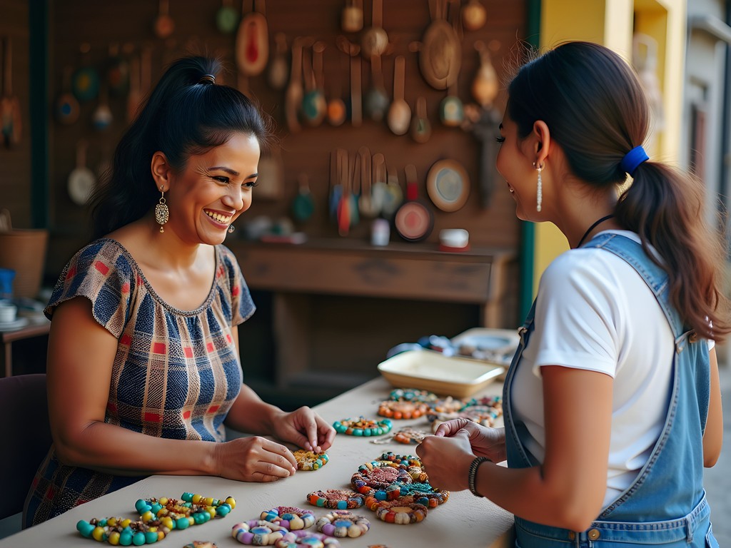 Respectful negotiation with tagua jewelry artisan in Portoviejo market