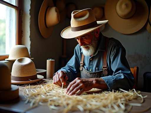 Master weaver creating fine Panama hat in Pile village near Portoviejo