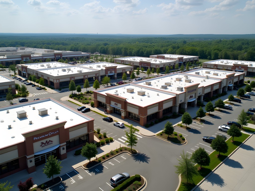 Aerial view of Reading Premium Outlets shopping complex