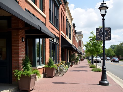 Historic downtown Rogers, Arkansas shopping district with boutiques