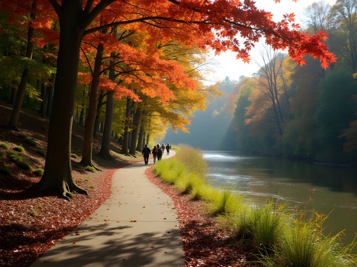 Chattahoochee River Trail in Roswell Georgia during autumn with fall foliage and river views