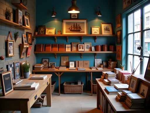 Literary-inspired crafts and books at La Chascona gift shop in Pablo Neruda's former home in Santiago