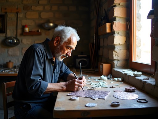 Chilean silversmith creating traditional filigree jewelry at Pueblito Los Dominicos in Santiago