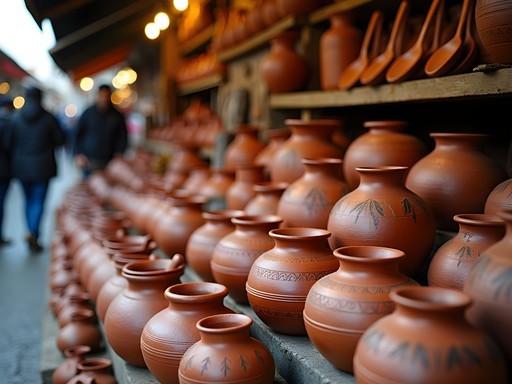 Traditional Chilean clay cookware and kitchen implements at Santiago's Mercado Central