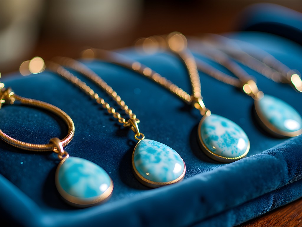Selection of blue larimar jewelry in Santo Domingo shop