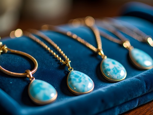 Selection of blue larimar jewelry in Santo Domingo shop