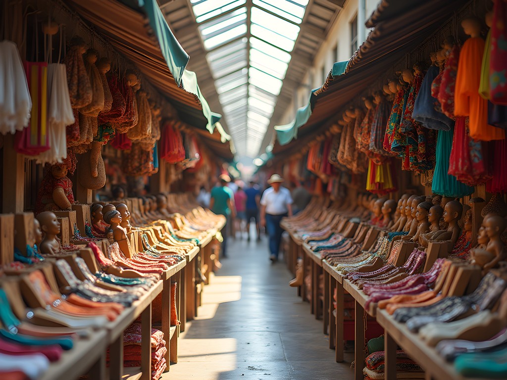 Colorful craft displays at Mercado Modelo in Santo Domingo