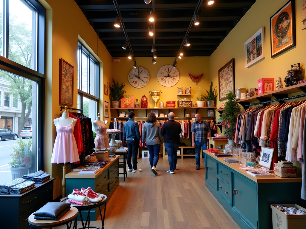 Woman browsing colorful displays in an eclectic Capitol Hill boutique