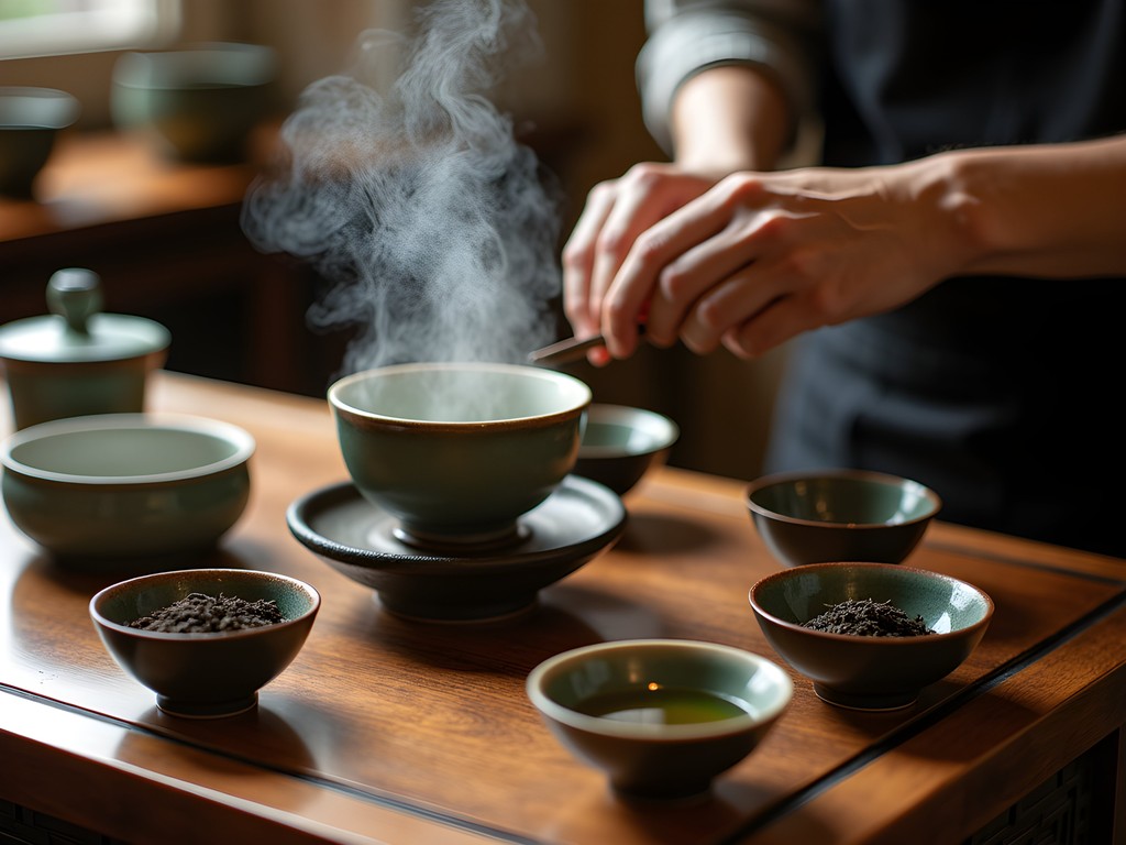 Traditional Chinese tea tasting ceremony in a Shanghai tea shop