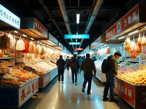 Bustling interior of AP Plaza underground market with diverse vendor stalls