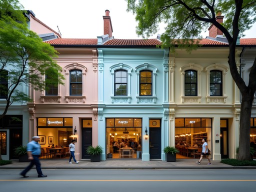Charming shophouses in Tiong Bahru neighborhood with independent boutiques and cafes