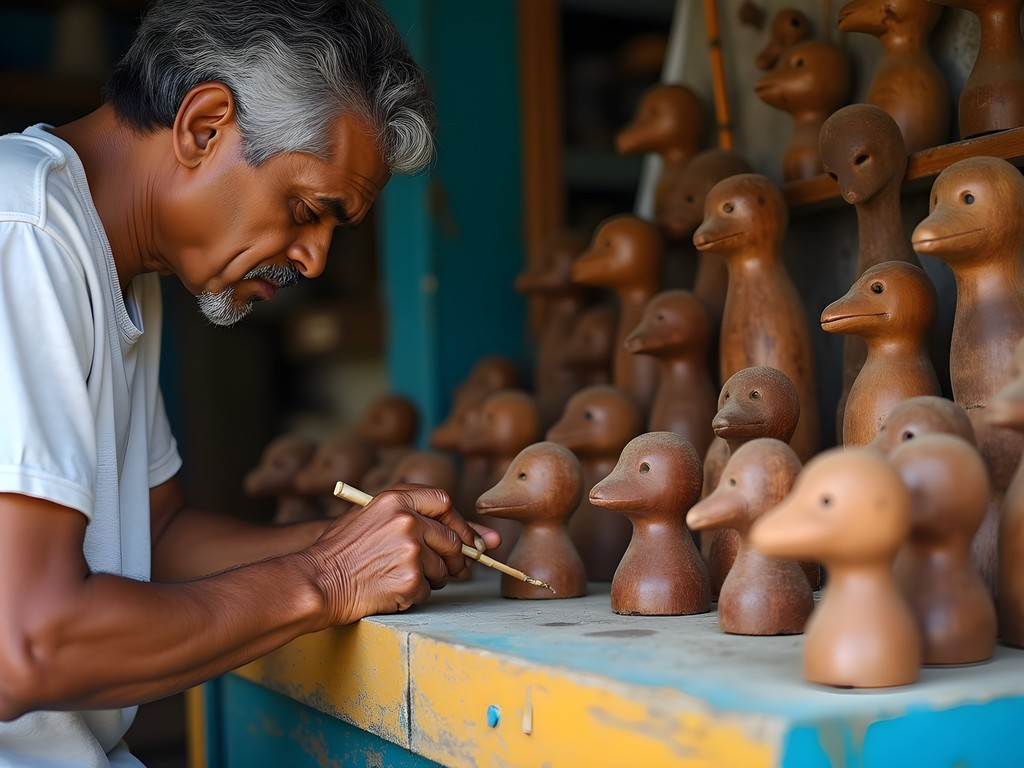 Local artisan creating handcrafted wooden sculptures at Antigua Craft Market