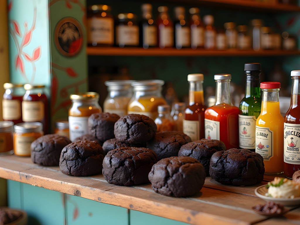Display of traditional Antiguan rum cakes and local food products in St. John's shop