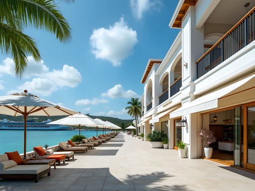 Elegant duty-free luxury shopping mall at Heritage Quay in St. John's, Antigua