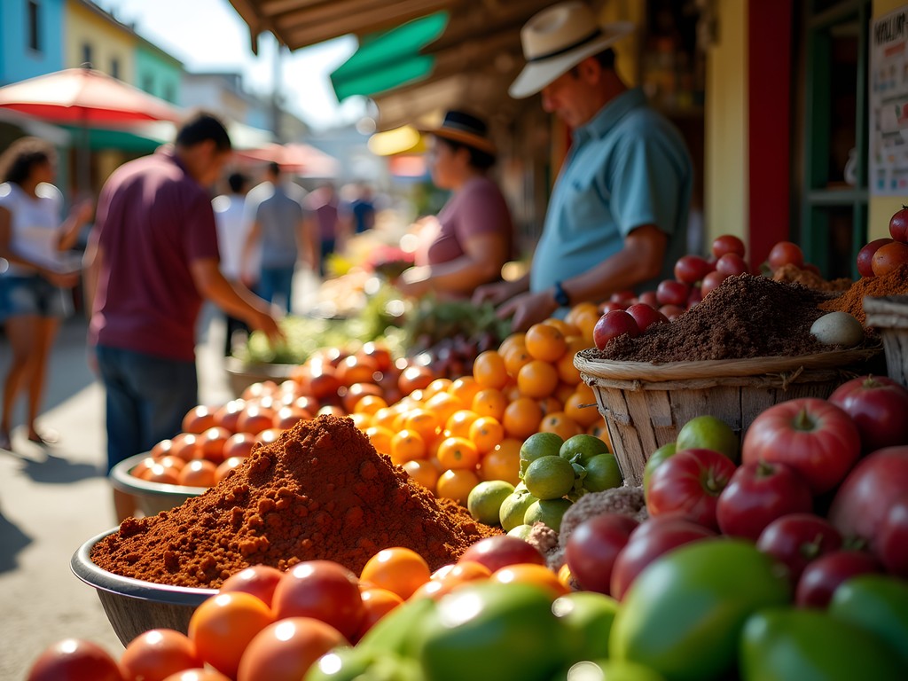 Local vendors with colorful produce and spices at St. John's Public Market in Antigua