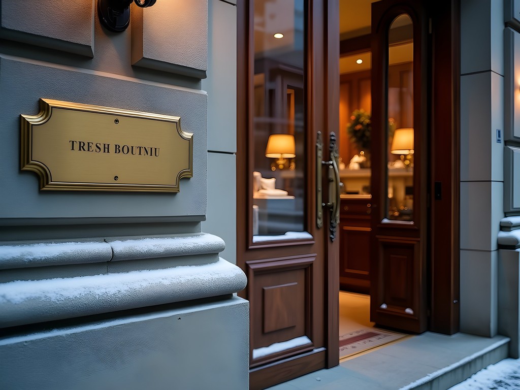 Discreet entrance to exclusive appointment-only boutique in St. Moritz with subtle signage
