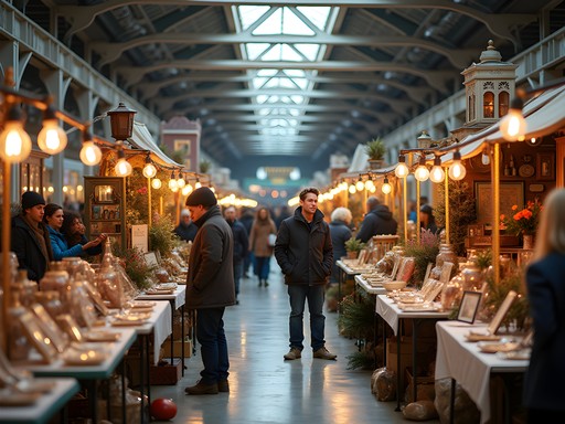 Sterling Heights winter flea market with diverse vendors and shoppers