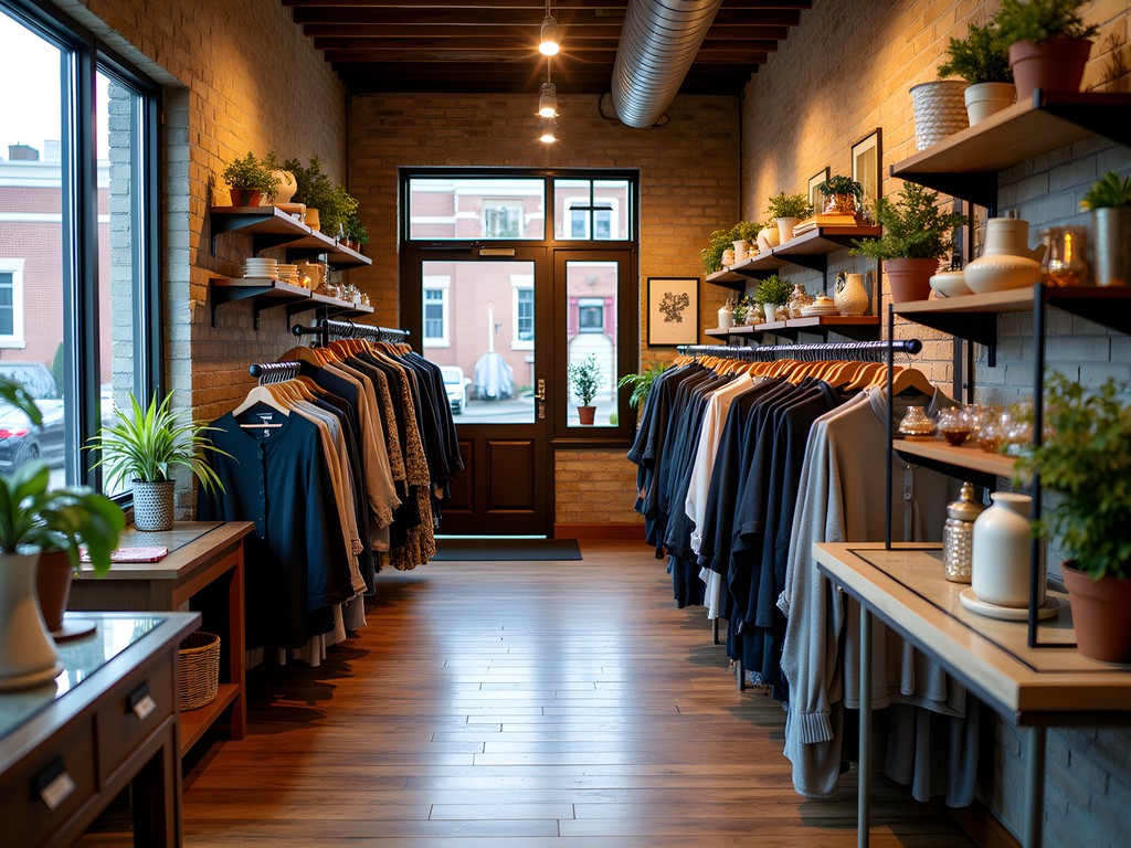 Cozy boutique interior in Sterling Heights with clothing displays and unique home goods