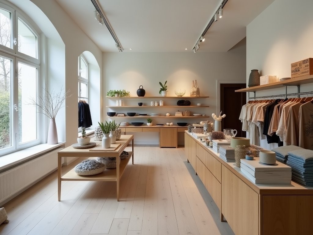 Modern design boutique in Strasbourg displaying contemporary Alsatian ceramics and textiles