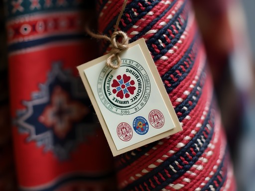 Close-up of Taiwan indigenous craft certification mark on handwoven textile