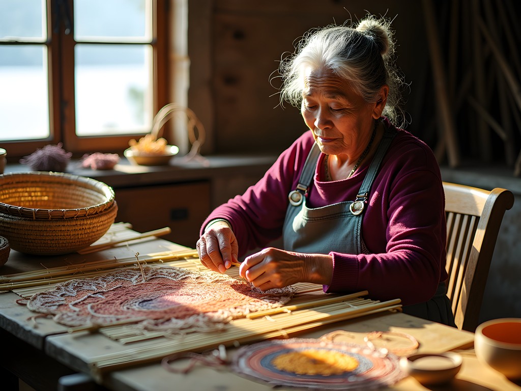 Thao elder demonstrating traditional weaving techniques at Sun Moon Lake