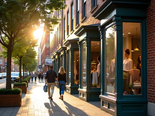 Historic brick buildings with modern boutique storefronts in Syracuse Armory Square district