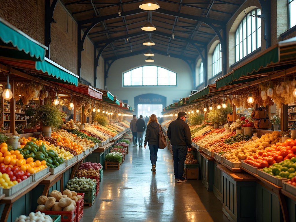 Colorful vendor stalls at Syracuse Regional Market with fresh produce and handcrafted goods