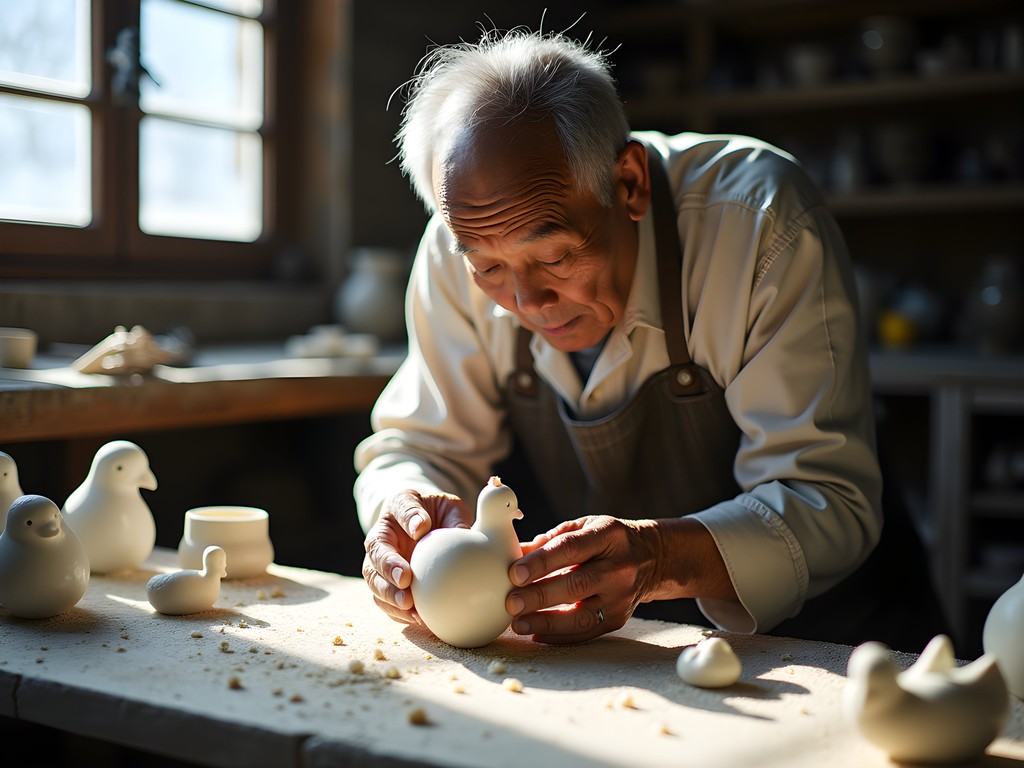 Master craftsman carving intricate marble figurine in Taroko Gorge workshop