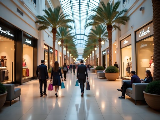 Interior of Arizona Mills mall showing luxury outlet stores and shoppers