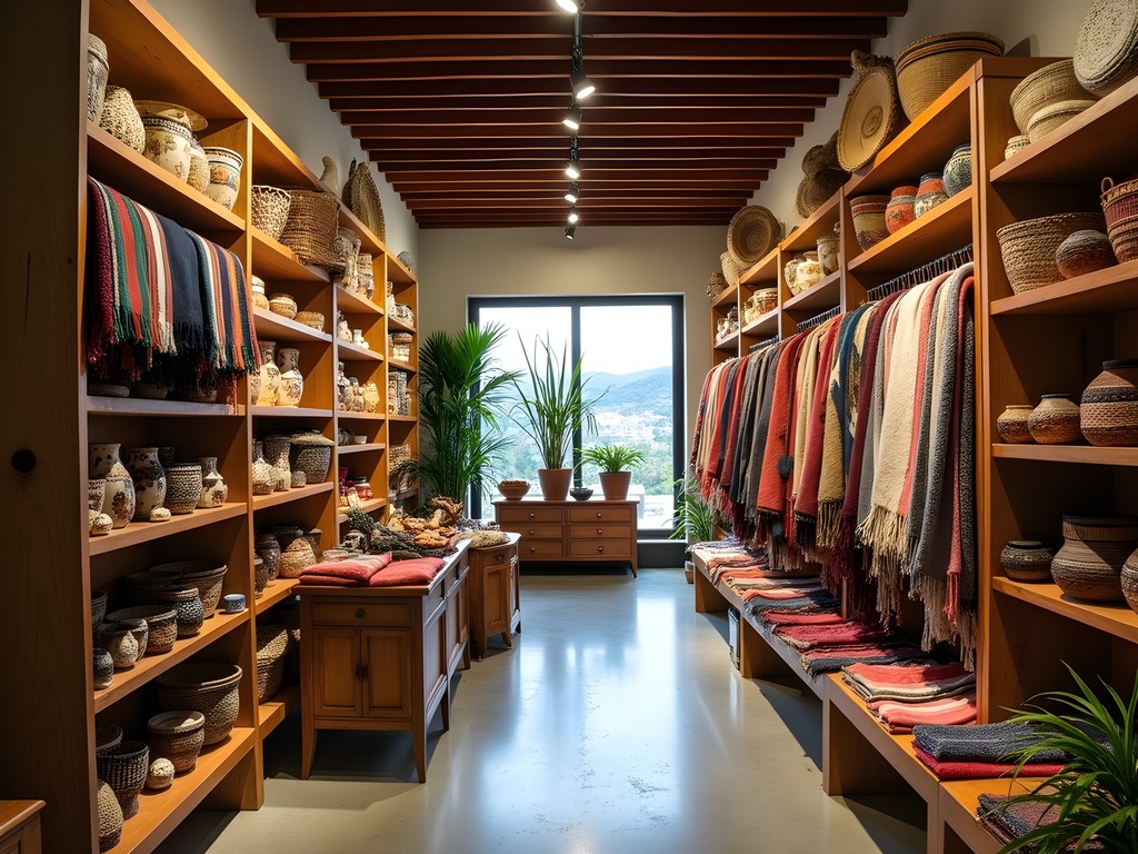 Modern artisan shop displaying traditional Bolivian crafts in Santa Cruz