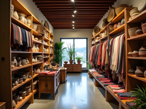 Modern artisan shop displaying traditional Bolivian crafts in Santa Cruz