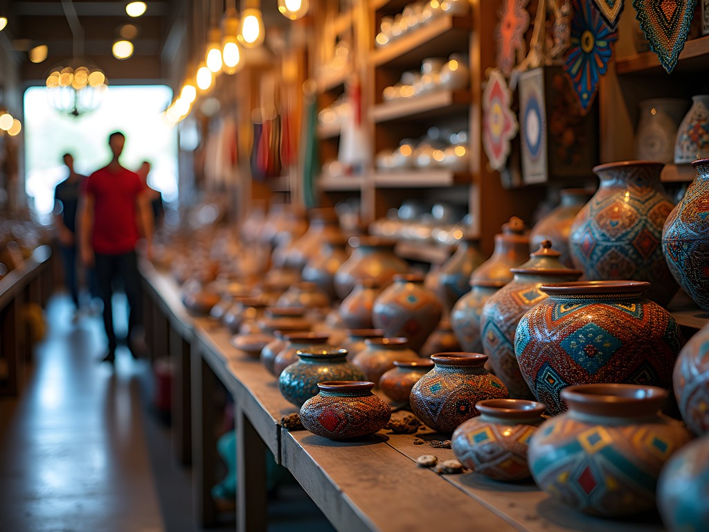 Colorful display of Indigenous beadwork and crafts at Tulsa market