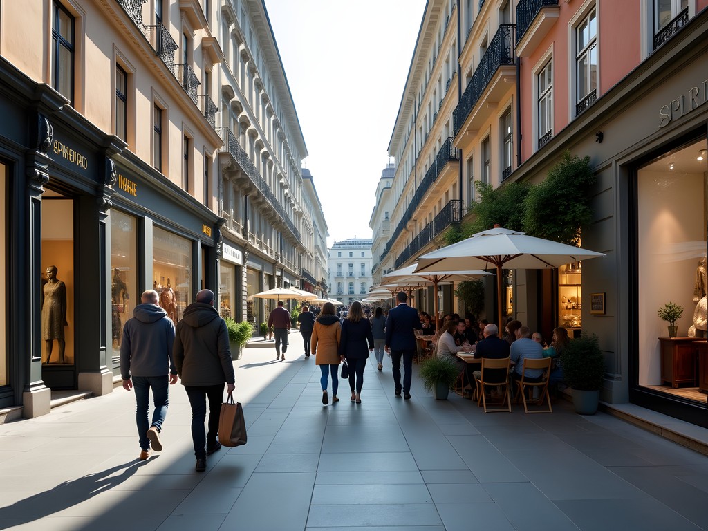 Busy Mariahilfer Straße shopping street in Vienna with diverse retail options