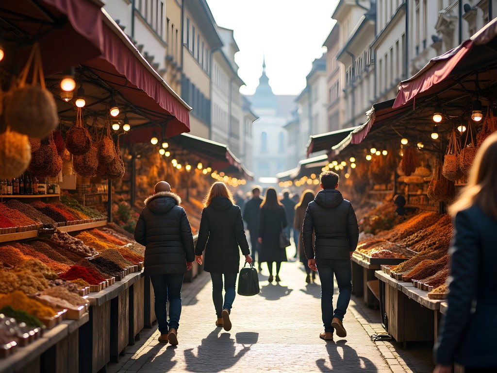 Bustling Saturday morning at Vienna's Naschmarkt with vendors and shoppers