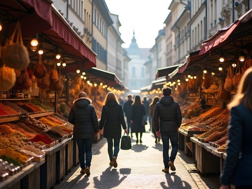 Bustling Saturday morning at Vienna's Naschmarkt with vendors and shoppers