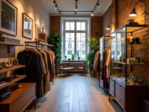 Atmospheric interior of a curated vintage shop in Vienna's Neubau district