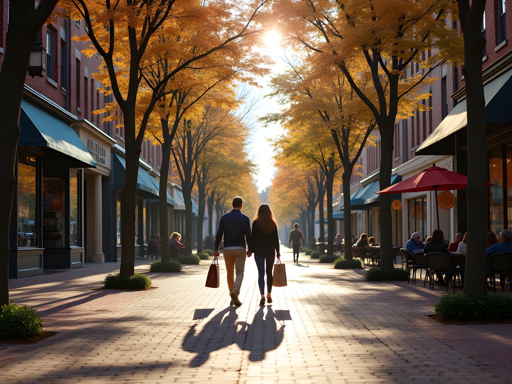 West Hartford Center boutique district with tree-lined walkable streets and independent storefronts