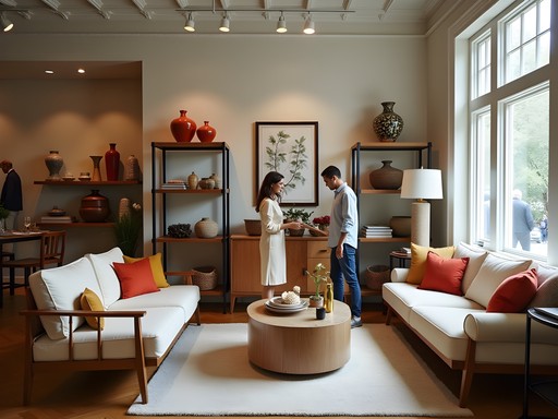 Curated home decor display in West Hartford boutique featuring artisan furniture and accessories