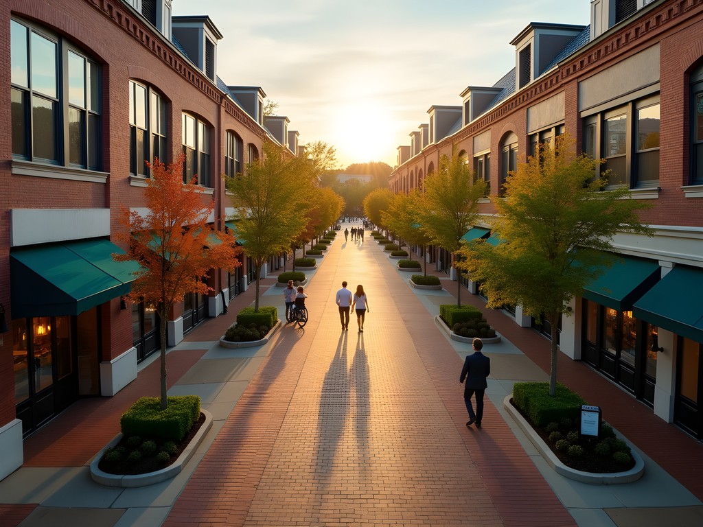 Aerial view of Blue Back Square shopping district in West Hartford during autumn
