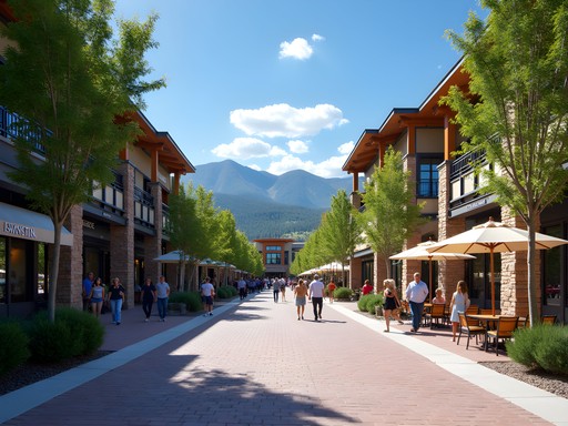 Orchard Town Center outdoor shopping mall in Westminster Colorado with mountain views