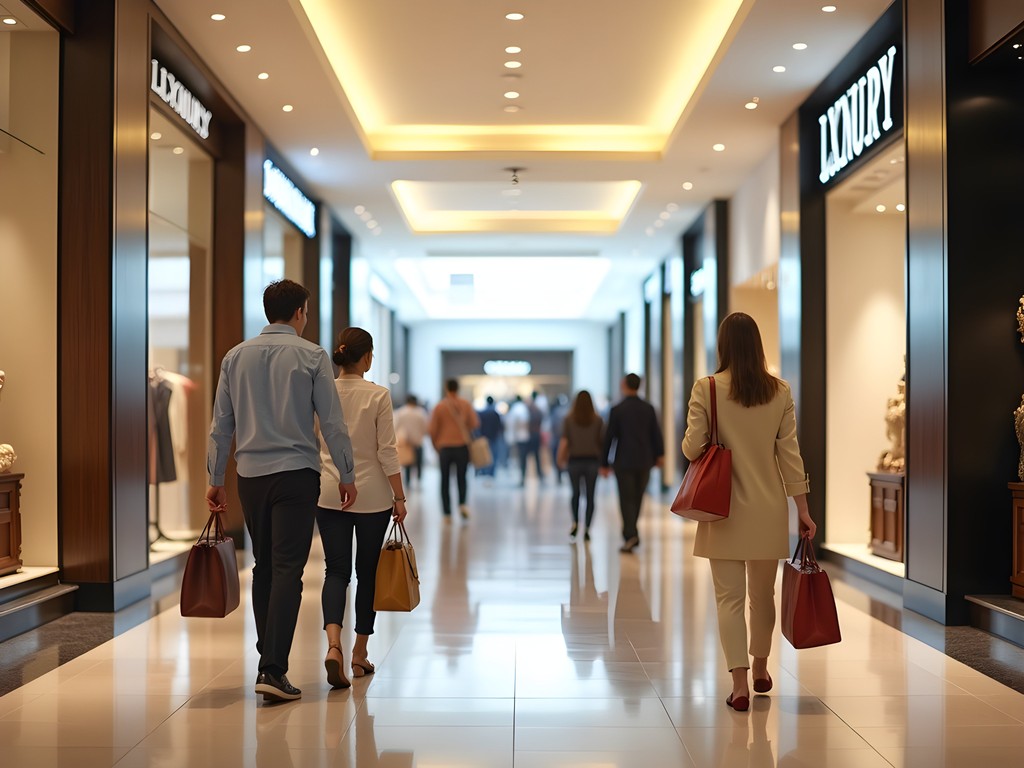 Christiana Mall luxury retail wing with high-end storefronts and shoppers in Wilmington Delaware