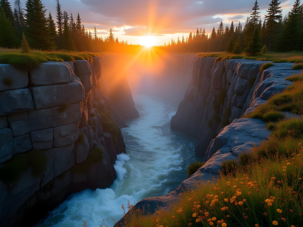 Midnight sun illuminating Abisko Canyon during a late-night solo hike