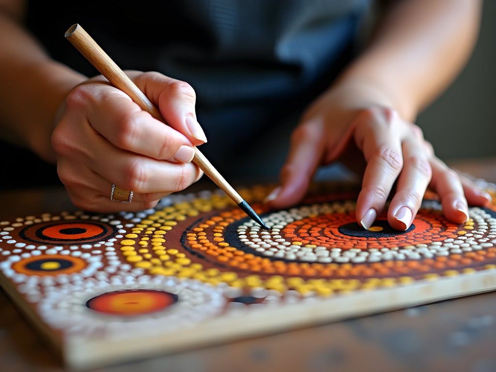 Aboriginal art workshop in Alice Springs with dot painting demonstration
