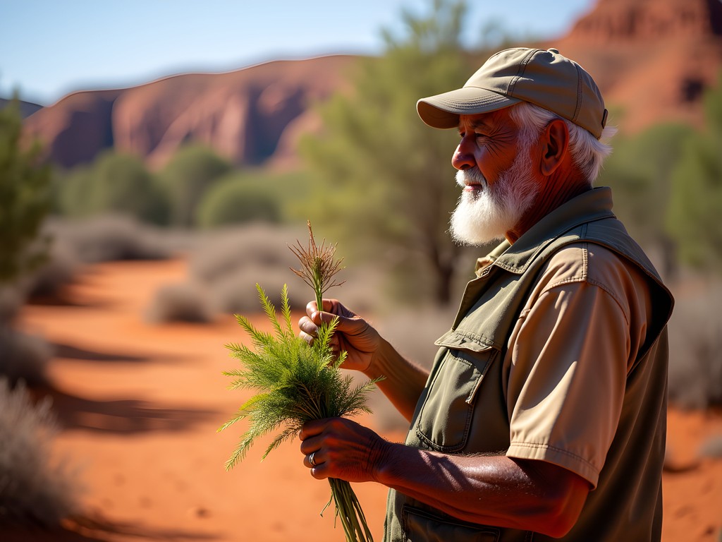 Aboriginal guide demonstrating traditional plant knowledge at Alice Springs Desert Park