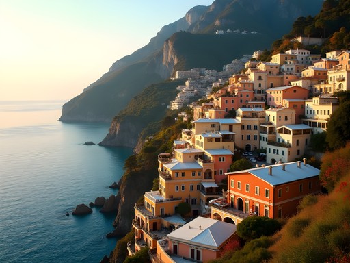 Woman overlooking Positano's colorful buildings with fall foliage and fewer tourists in autumn