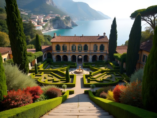 Villa Rufolo gardens in Ravello during autumn with coastal views and fall colors
